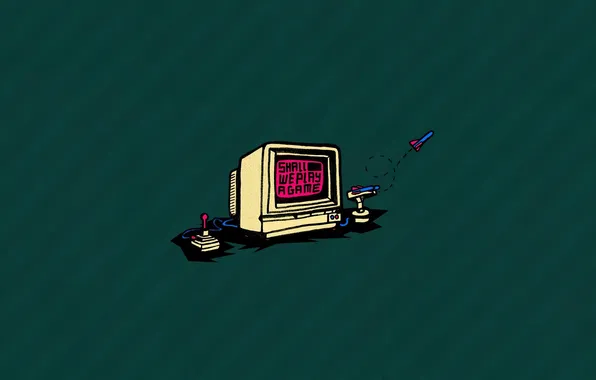 Computer, the game, minimalism, joystick, game, minimalism, green background, computer