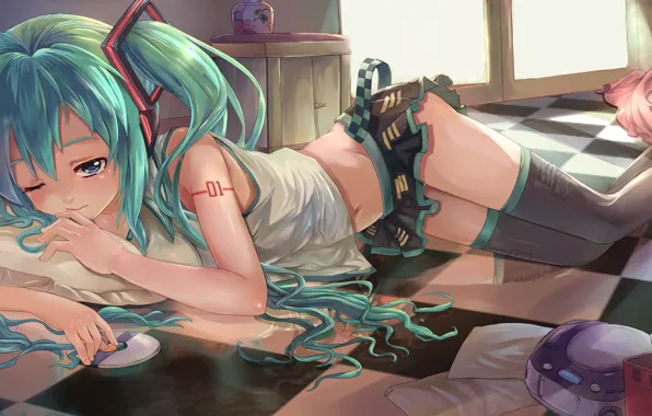 Picture girl, pose, mess, vocaloid, hatsune miku, Vocaloid, art, embarrassment