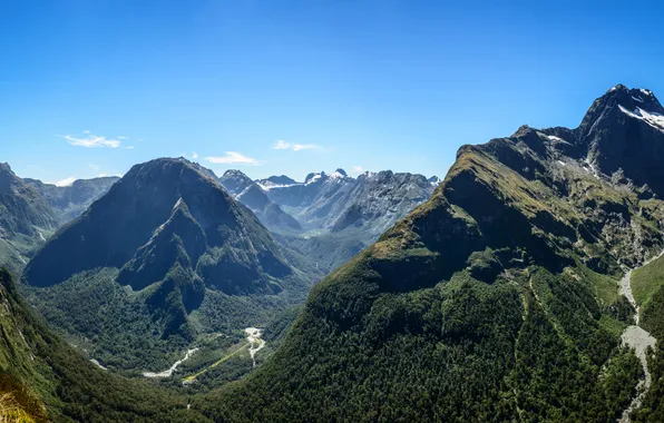 Mountains, New Zealand, panorama, gorge, Southland