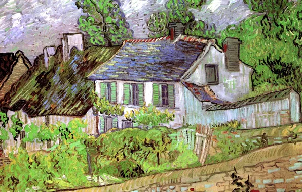 Picture trees, house, track, the bushes, Houses in Auvers 2