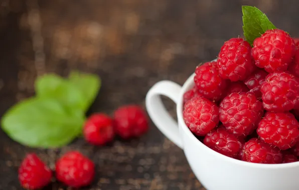 Wallpaper mug, Cup, leaves, berries, raspberry, bokeh, placer