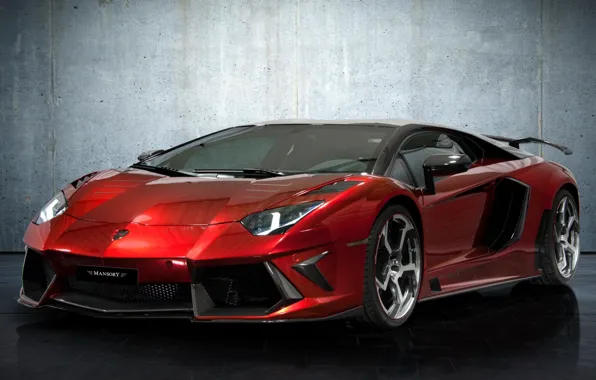 Picture red, wall, supercar, lamborghini, tuning, the front, aventador, lp700-4