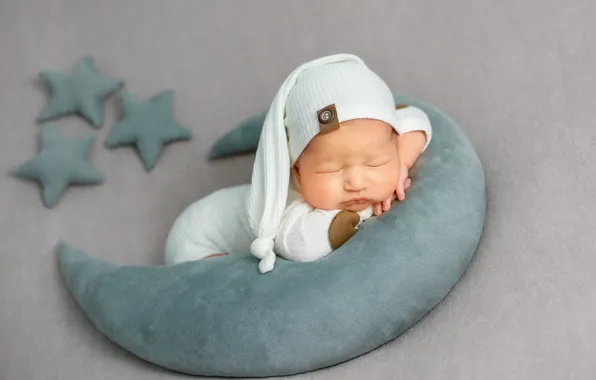 Picture sleep, stars, baby, pillow, child, baby, Crescent, cap