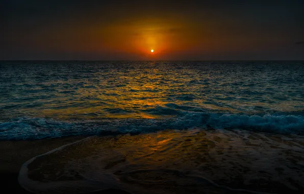 Picture sea, beach, the sun, sunset