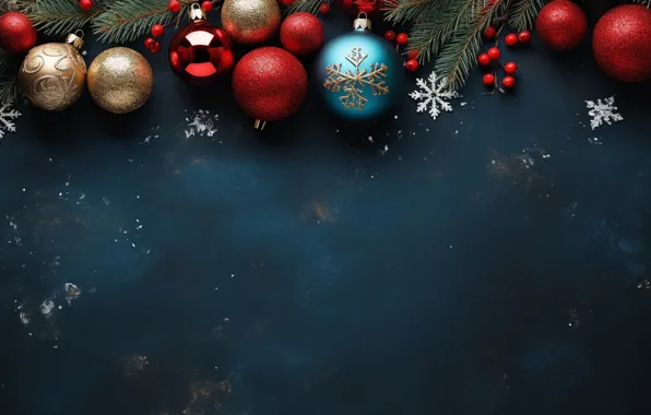 Balls, the dark background, Christmas, New year, blue background, Christmas decorations, Christmas decorations, AI art