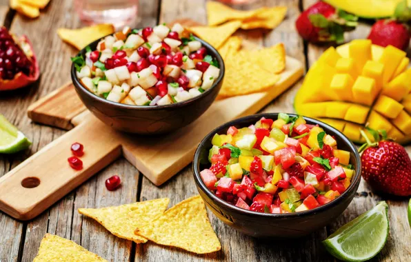 Strawberry, lime, fruit, mango, garnet, salad