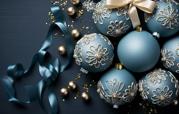 Decoration, the dark background, balls, New Year, Christmas, golden, new year, happy