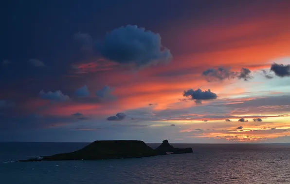 Picture sea, the sky, clouds, sunset, the ocean, island, the evening, UK