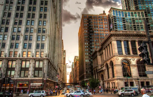 Picture city, HDR, skyscrapers, Chicago, USA, Chicago, megapolis, street