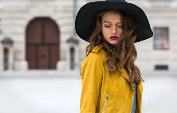 Picture girl, model, hat, jacket, bokeh, Strawberry