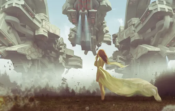 Girl, Girl, Ships, Fantasy, Art, Art, Spaceships, Spaceship