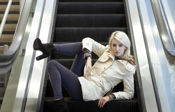 Look, girl, pose, escalator