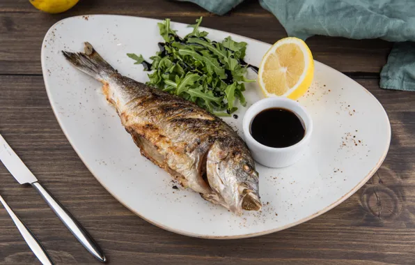 Greens, Fish, Soy sauce