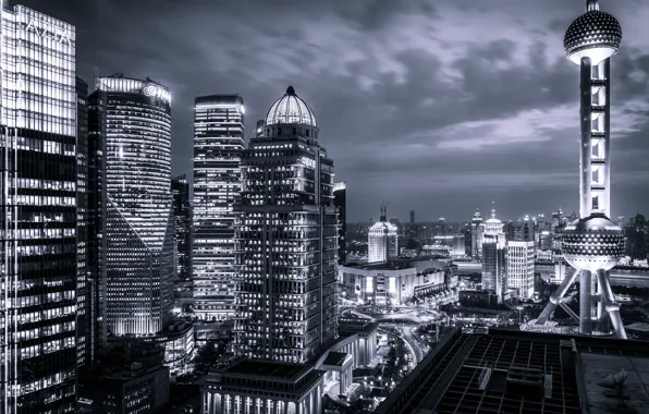 Picture night, the city, lights, China, building, skyscrapers, China, Asia