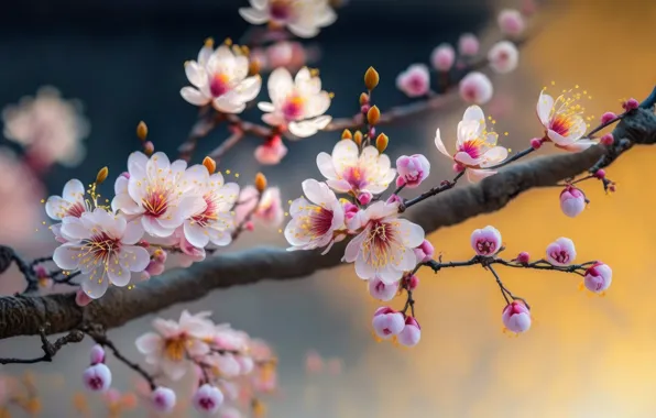 Sunny day, Sakura, flowering in the spring