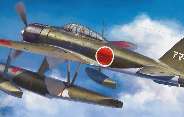 Picture the sky, figure, art, sea, Japanese, WW2, gidrostroitel, Nakajima A6M2-N