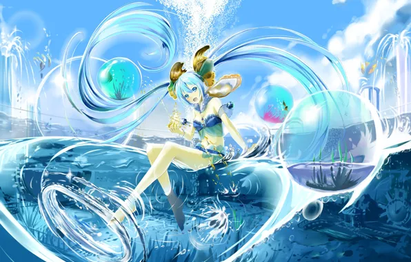 Picture water, girl, anime, art, vocaloid