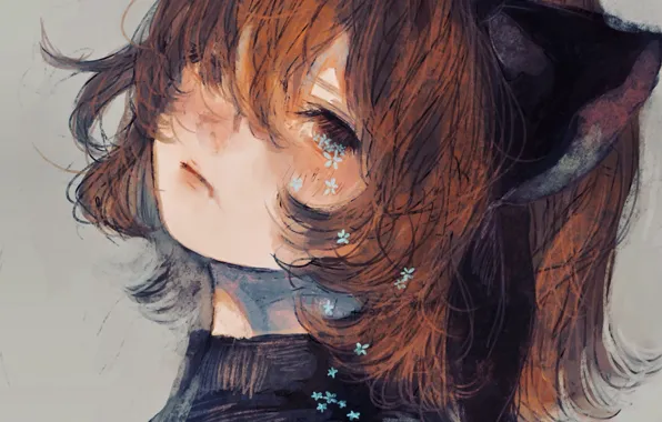 Girl, flowers, crying