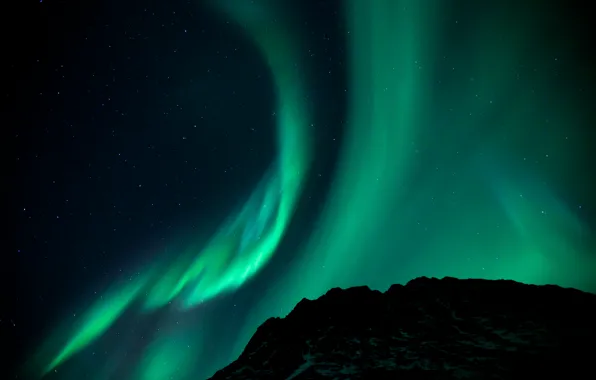 Stars, mountains, night, polar lights