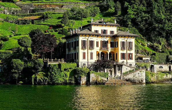 Picture house, Villa, slope, Italy, lake Como