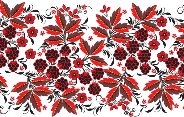 Picture leaves, flowers, berries, pattern, BlackBerry, Khokhloma