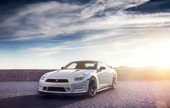 Picture GTR, Nissan, Sky, Front, Sun, Lights, Day, White