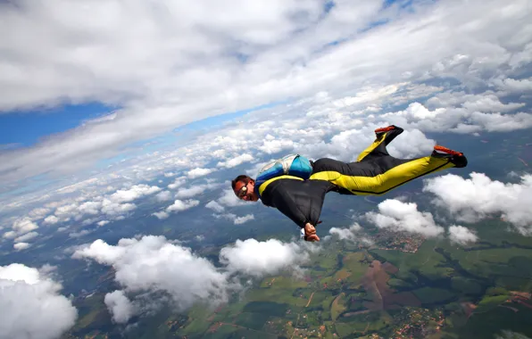 Photo, Clouds, Sport, Flight, Male, Uniform, Parachuting, skydiving