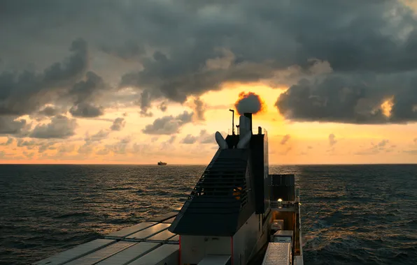 Sea, the sky, the evening, ferry, dawn