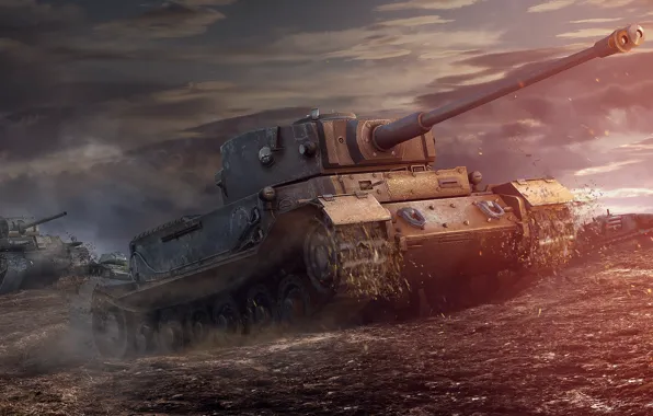 The sky, dirt, art, tank, tanks, WoT, World of Tanks, PzKpfw VI Tiger (P)