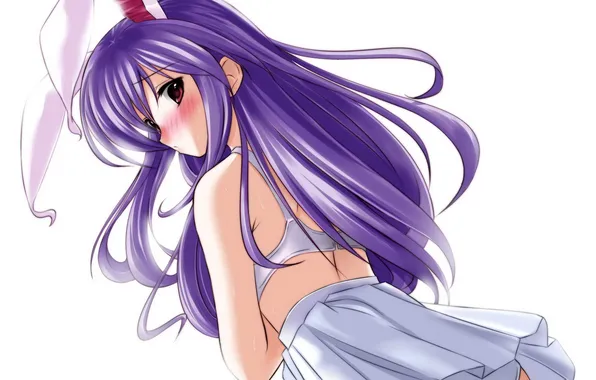 Picture girl, art, white background, linen, ears, touhou, purple hair, traveling and keeping inaba