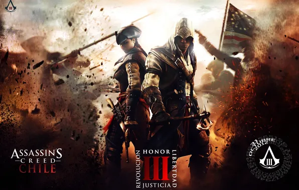 Explosions, soldiers, connor kanwey, Connor kenuey, Evelyn, aveline, assassins creed III, assassins creed III Liberations