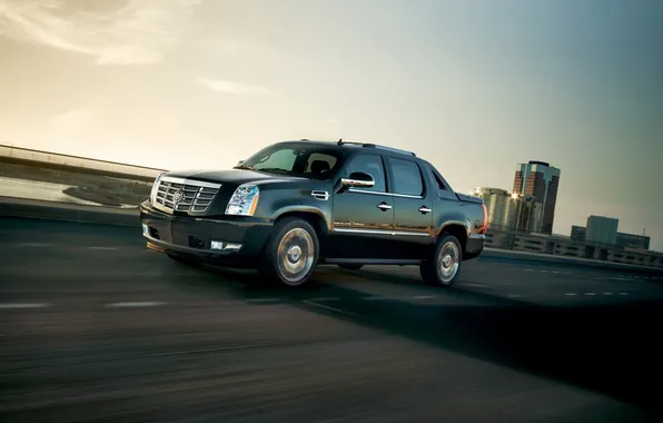 Road, the sky, black, Cadillac, jeep, Escalade, pickup, the front