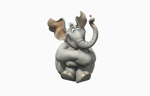 Picture flower, grey, elephant, white background, flies, Horton, Horton Hears a Who!