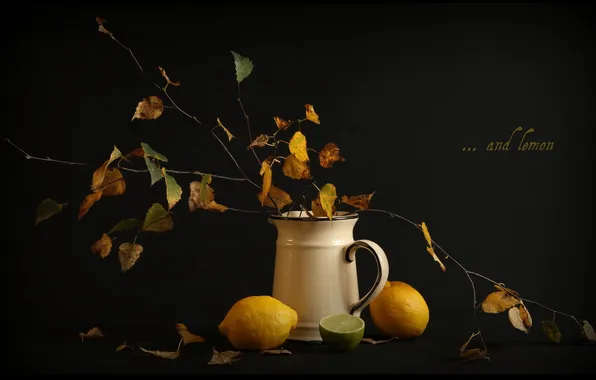 Autumn, leaves, branches, lemons