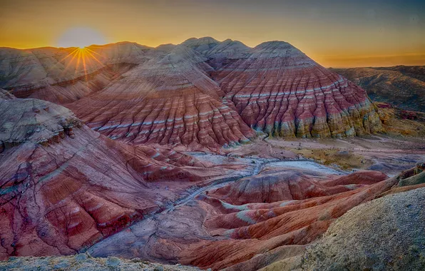 Picture the sun, mountains, beauty, space, Dawn in Aktau, Boris Konovalov