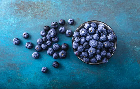 Berries, blueberries, bowl, placer, blue background