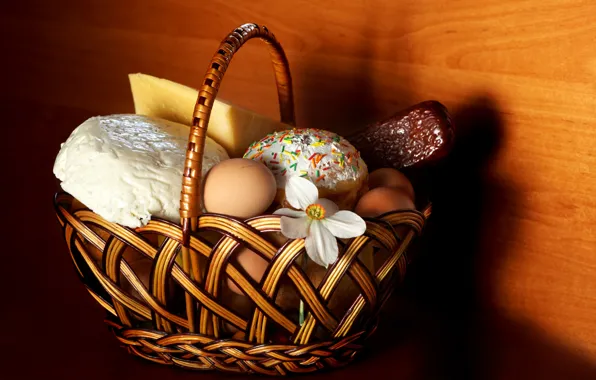 Flowers, basket, Easter, cake