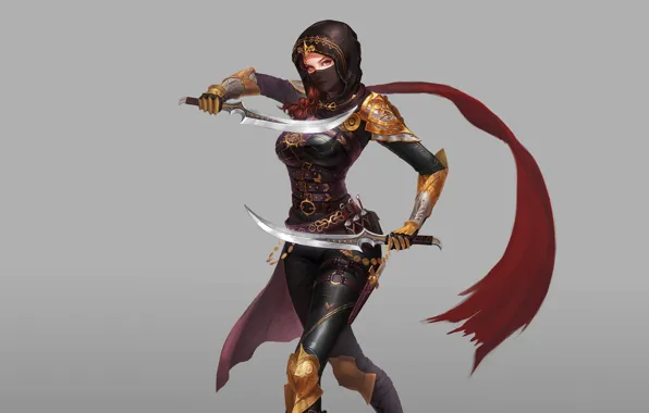 Girl, Minimalism, Style, Warrior, Fantasy, Hood, Art, Art