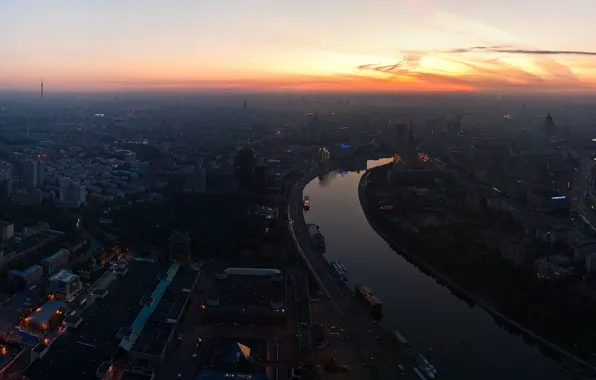 The sky, river, home, morning, panorama, Moscow