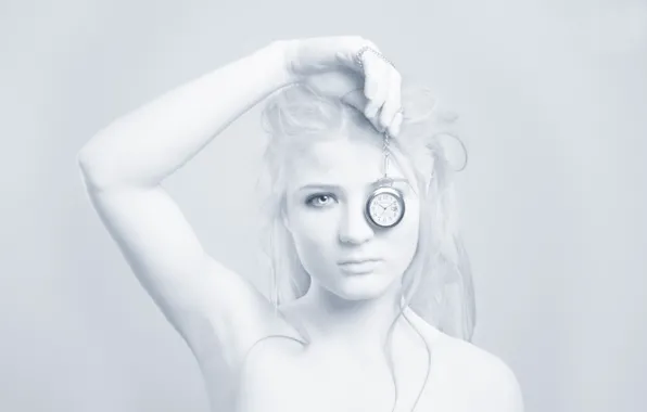 Time, watch, portrait, white style, girl's portrait
