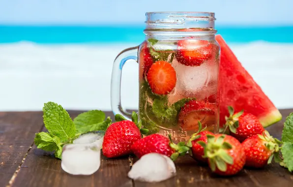 Sea, drops, nature, berries, table, shore, heat, ice