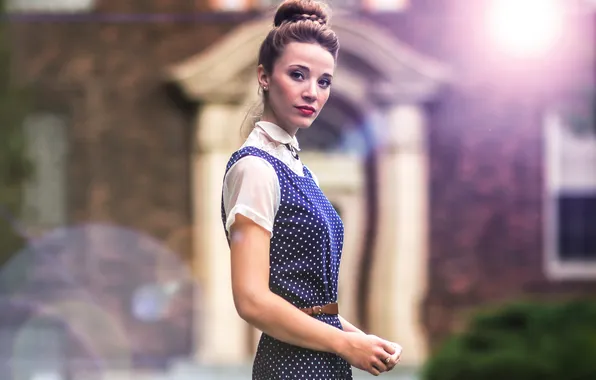 Look, background, dress, hairstyle