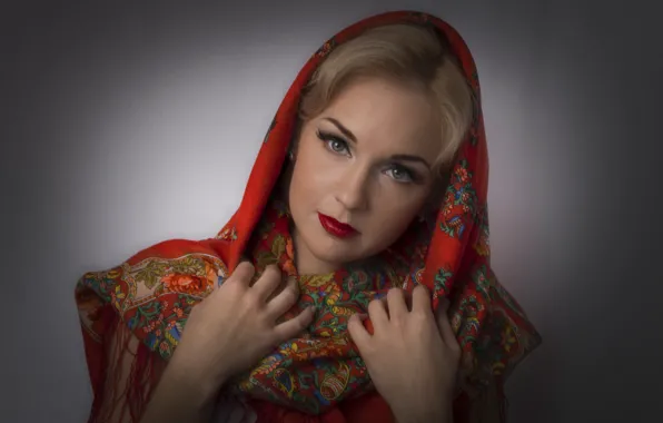 Girl, makeup, blonde, shawl