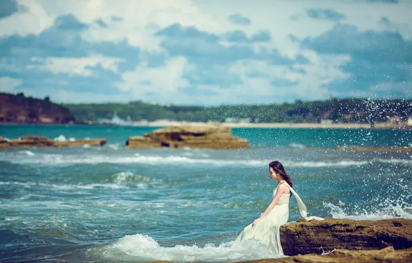 Picture wave, girl, squirt, dress, surf