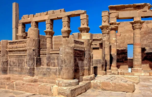 The sky, columns, temple, Egypt, ruins