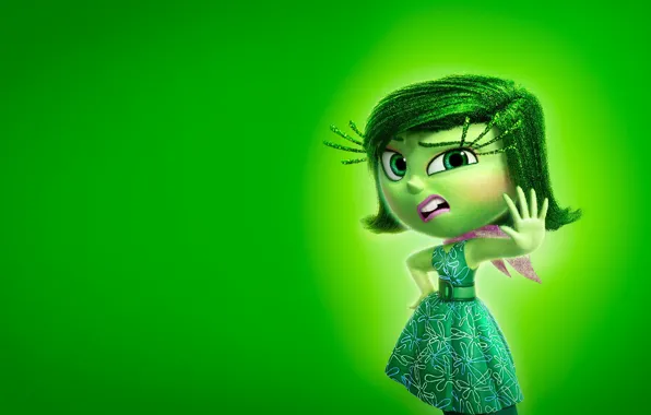 Green, cinema, girl, green eyes, dress, movie, film, animated film