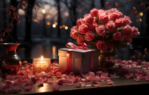 Love, flowers, gift, romance, heart, roses, love, happy