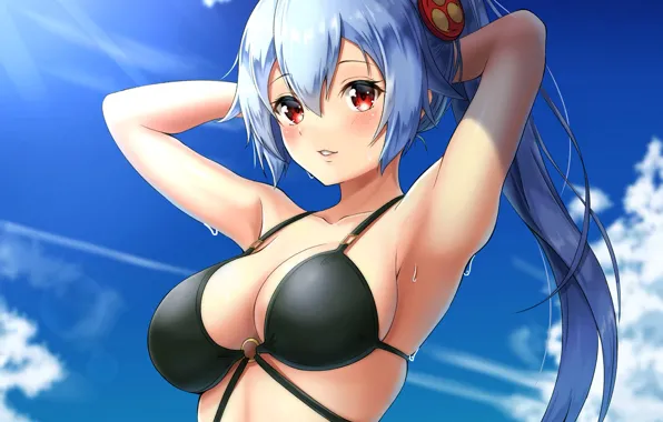 Girl, sexy, wet, cleavage, long hair, boobs, anime, beautiful