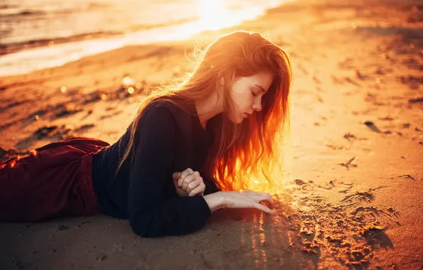 The sun, Sand, Sea, Beach, Girl, Hair