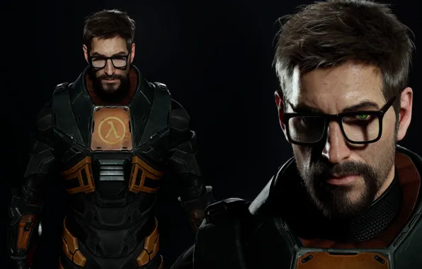 Eyes, look, shadow, the suit, glasses, half-life, details, gordon freeman